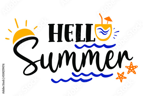 Hello summer text. Summer hand drawn brush lettering.  Vector illustration for logo templates,  banners, wallpaper, flyers, invitation, posters, brochure ets.