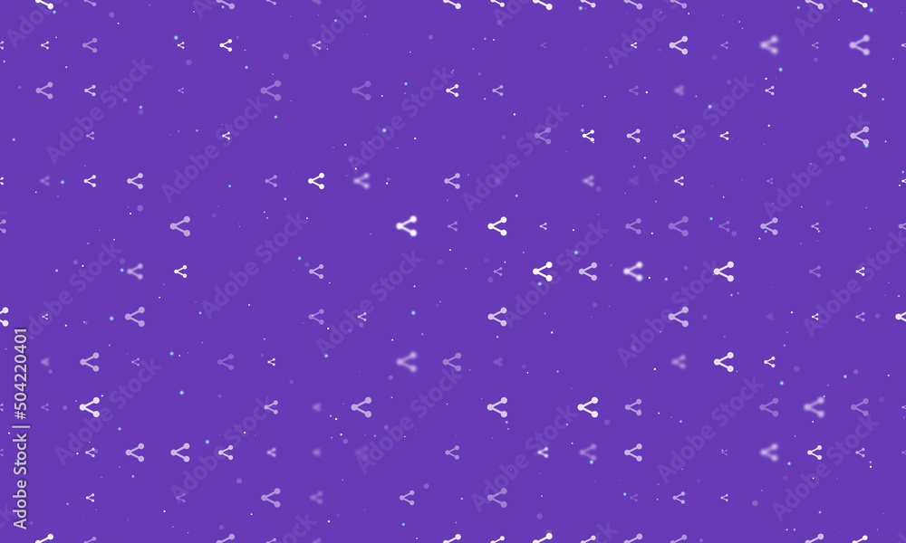 Seamless background pattern of evenly spaced white share symbols of different sizes and opacity. Vector illustration on deep purple background with stars Seamless background pattern of evenly spaced white share symbols of different sizes and opacity. Vector illustration on deep purple background with stars
