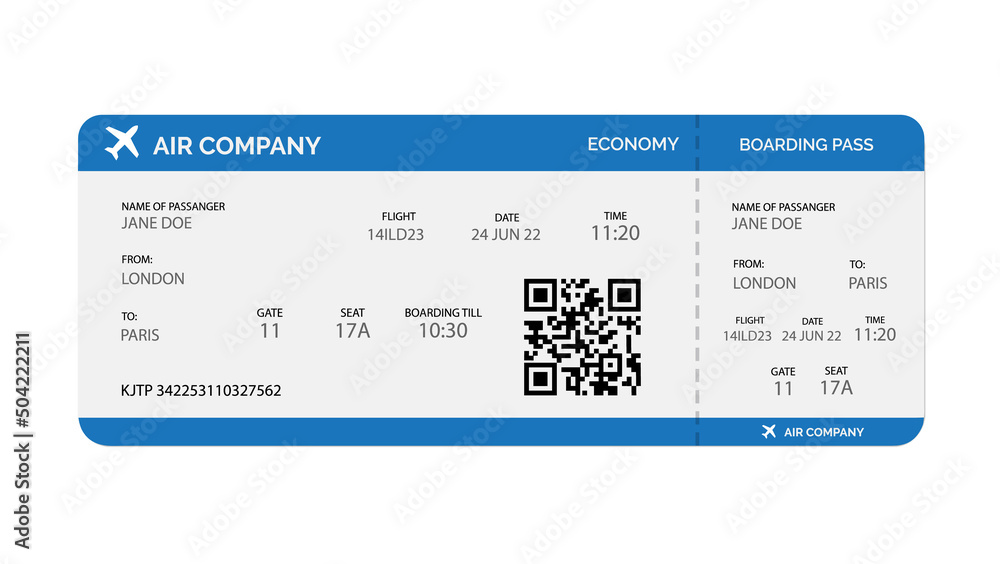 Boarding pass template isolated on white background. 
Realistic airline ticket. Vector stock - obrazy, fototapety, plakaty 