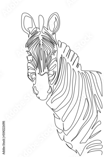 Single continuous line drawing of elegant zebra company logo identity. Horse with stripes mammal animal concept for national park safari zoo mascot. Modern one line draw design graphic illustration