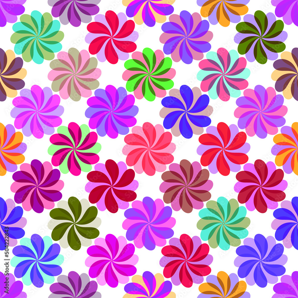 Seamless pattern with colorful stylized flowers on a transparent background.. Vector eps 10