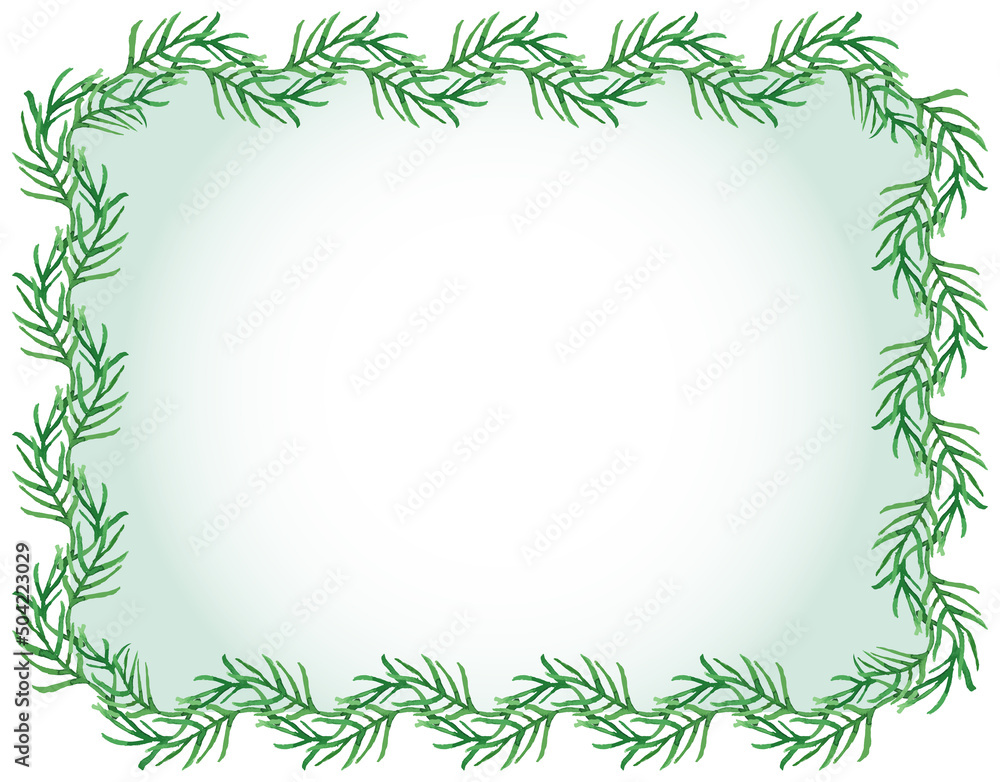 Fototapeta premium Decorative frame from watercolor green delicate twigs