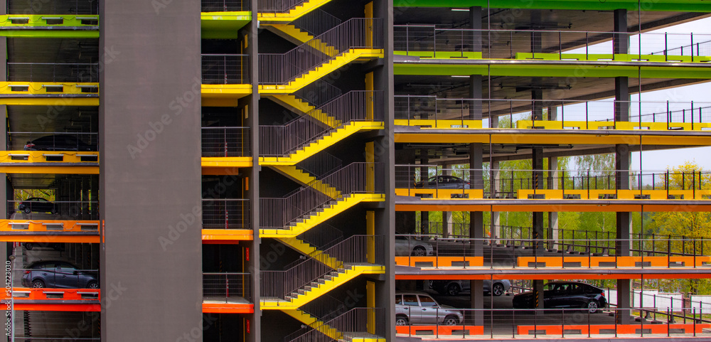 multi level parking garage . Exterior of large, multi-storey parking lot multi level parking garage . Exterior of large, multi-storey parking lot