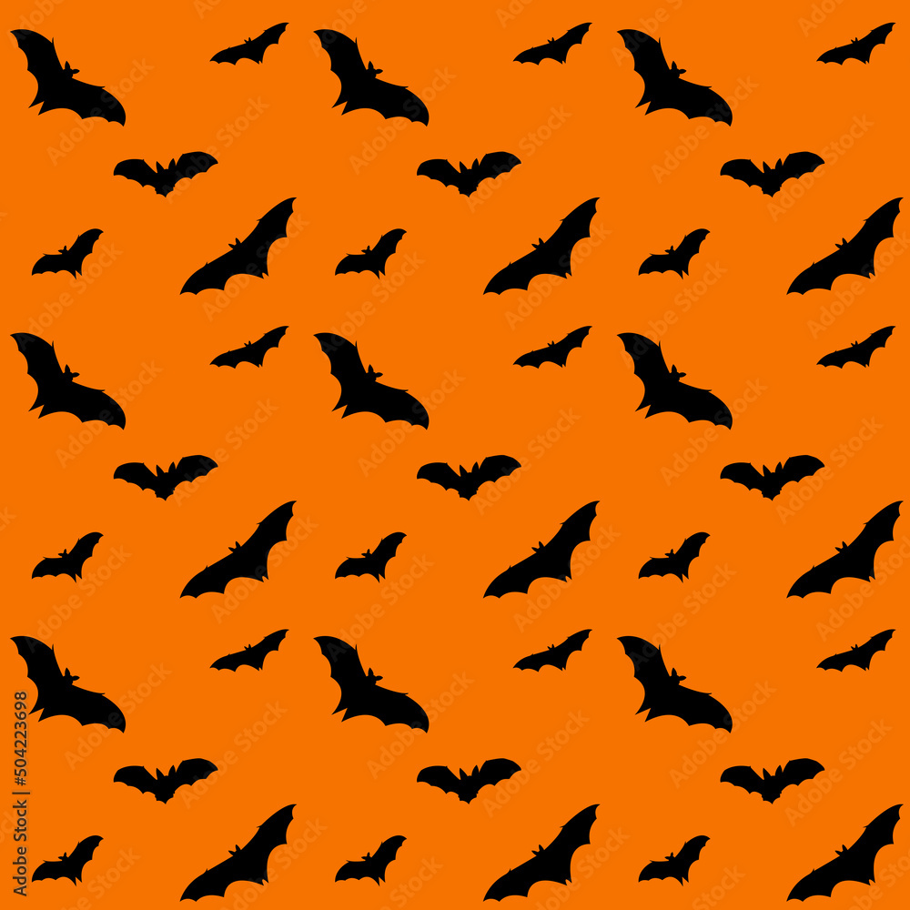 Naklejka premium Seamless pattern with bats on an orange background. The background. Print design for textile production. Vector illustration
