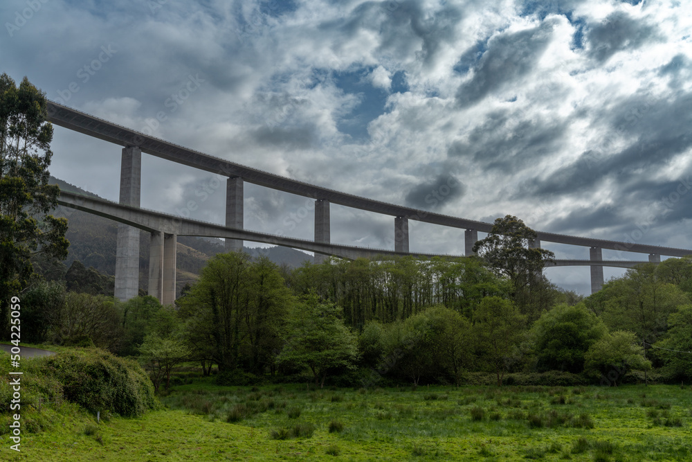 view of the Concha de Artedo bridge on the Cantabria Highway in northern Spain