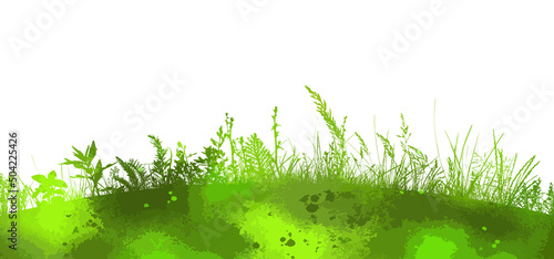Background green hills vector. Realistic eco natural landscape. Lawn grass and plants
