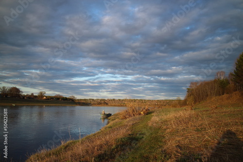 Evening on the river in the countryside in spring