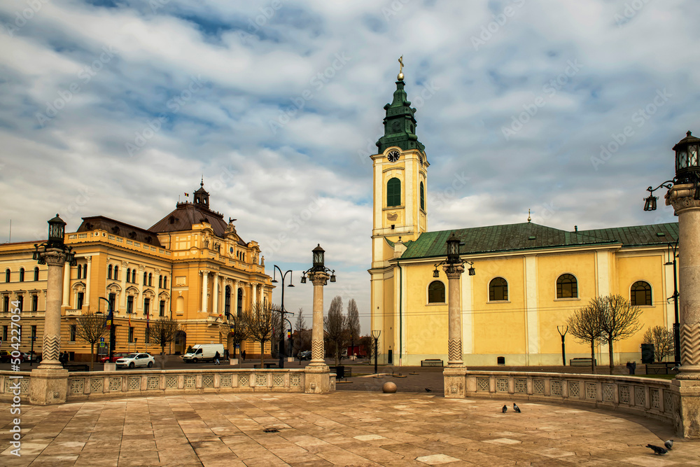 The central square of the city of Oradea, Romania.
