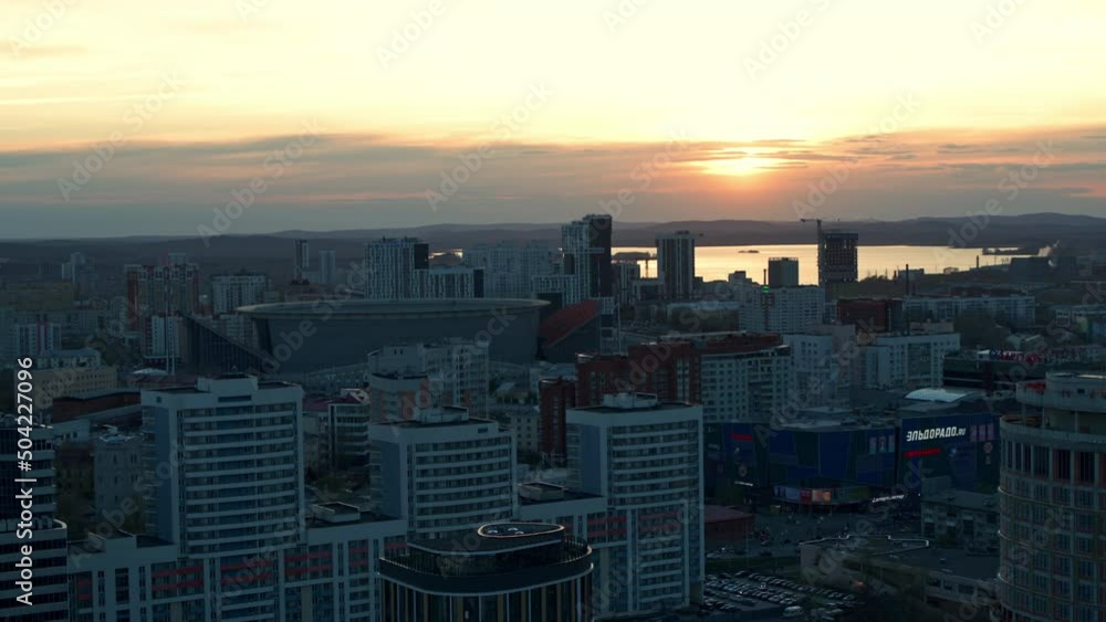 Aerial view of the city at sunset Aerial view of the city at sunset