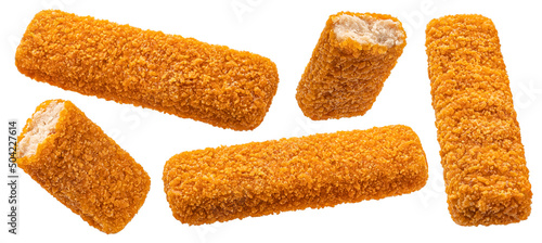 Photography Fish fingers isolated, fishcake sticks isolated on white background