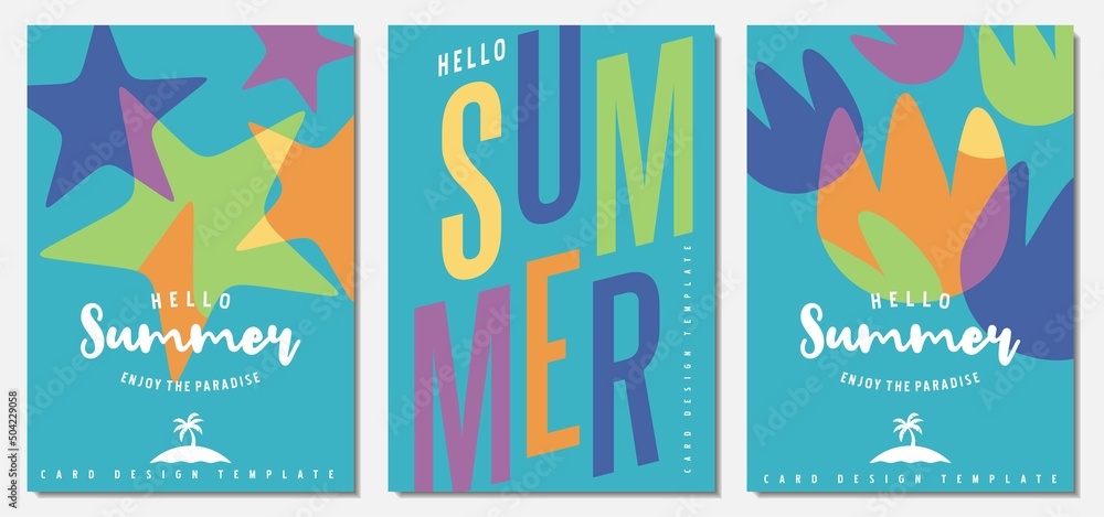 Summer banners set of templates and covers. Seasonal summer sale backgrounds, backdrops,placards, documents, brochures or cards. Vector illustration.