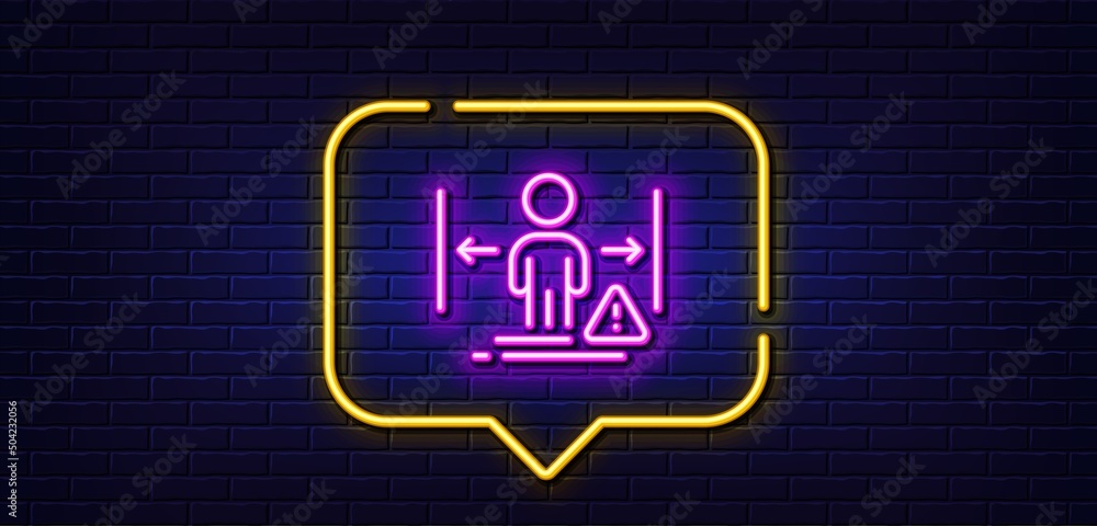 Neon light speech bubble. Social distance line icon. People isolation sign. Prevention rules symbol. Neon light background. Social distance glow line. Brick wall banner. Vector Neon light speech bubble. Social distance line icon. People isolation sign. Prevention rules symbol. Neon light background. Social distance glow line. Brick wall banner. Vector
