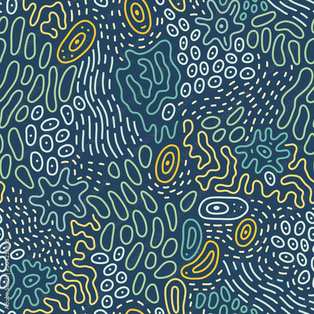 Abstract doodle pattern with microbe, virus, bacteria. Vector seamless background with fantasy microorganism, mold, cell, germ, probiotic etc. Abstract doodle pattern with microbe, virus, bacteria. Vector seamless background with fantasy microorganism, mold, cell, germ, probiotic etc.