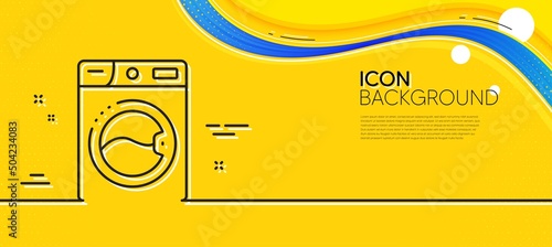 Washing machine line icon. Abstract yellow background. Laundry service sign. Clothing cleaner symbol. Minimal washing machine line icon. Wave banner concept. Vector