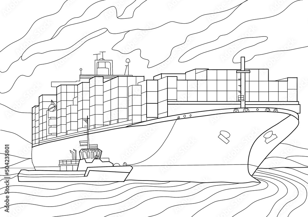 Coloring page antistress container ship Stock Illustration | Adobe Stock