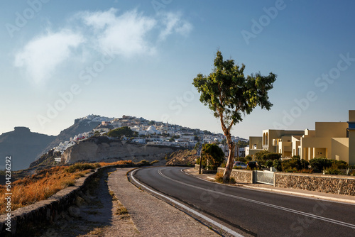 The road to Thira on Santorini island. The way along the coast.