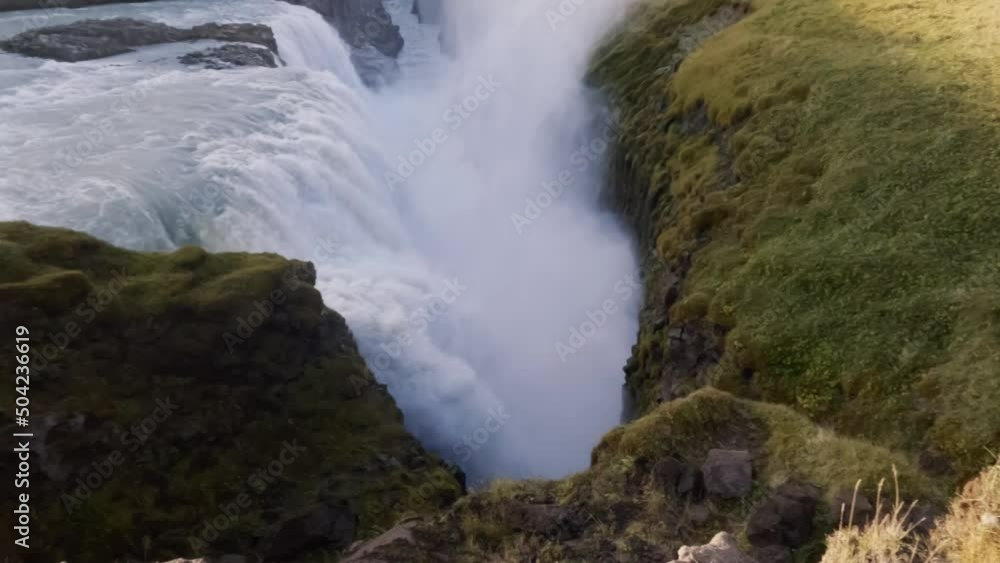 Gullfoss waterfall in super slow motion, top view Gullfoss waterfall in super slow motion, top view