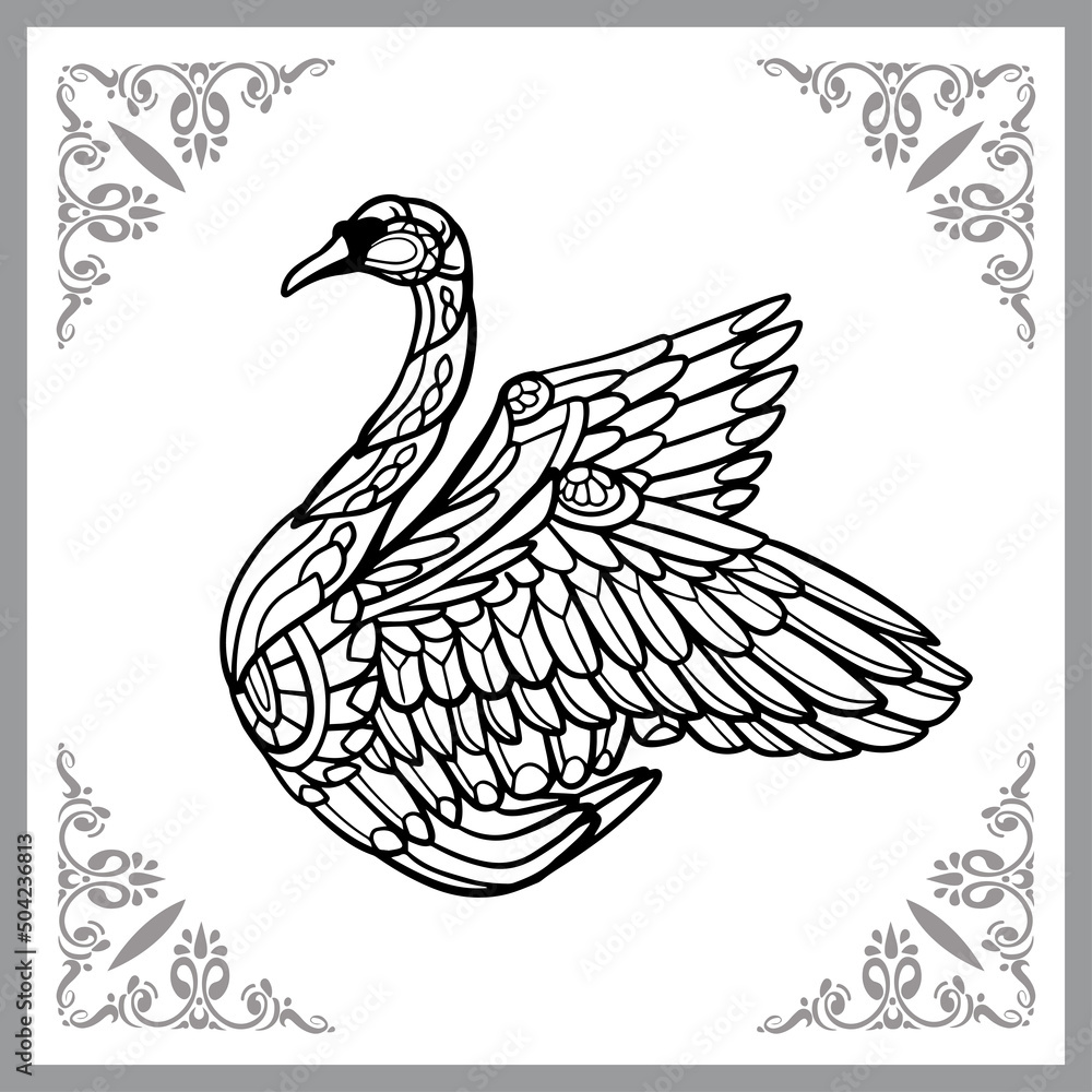 Fototapeta premium swan zentangle arts. isolated on black background.