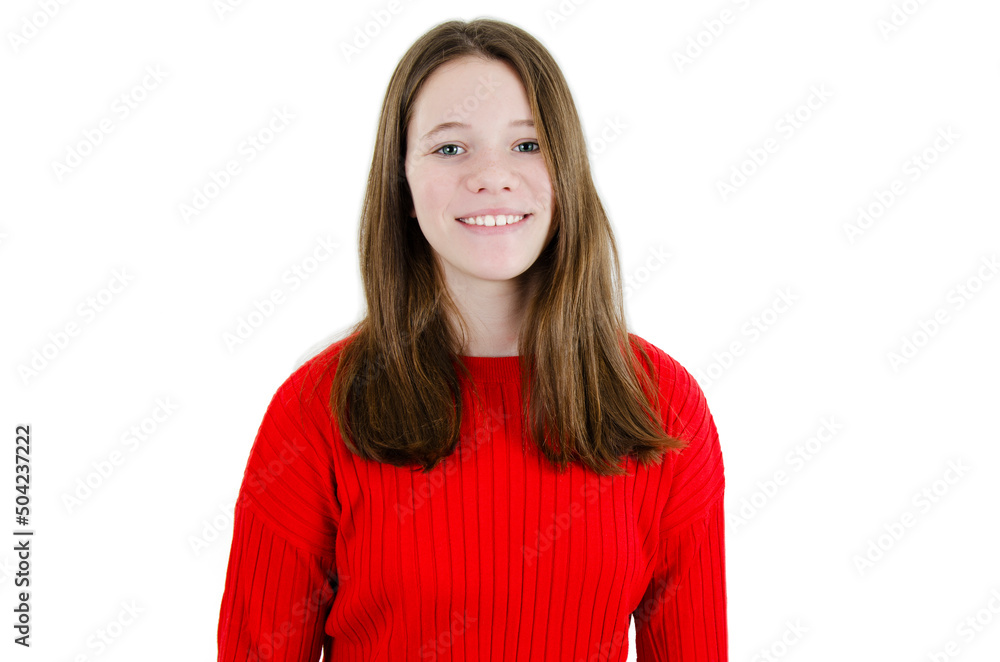 Portrait of beautiful modern happy smiling teenage girl isolated on white background Portrait of beautiful modern happy smiling teenage girl isolated on white background