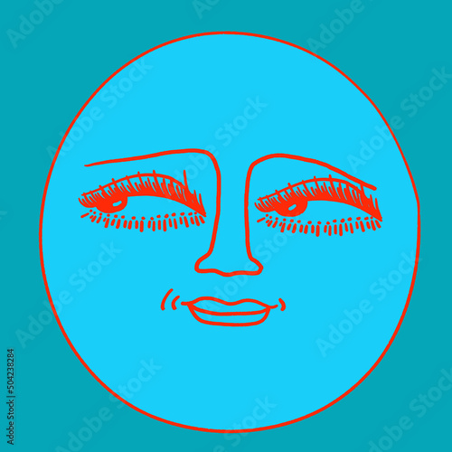 Psychedelic vintage smiley - retro rgb. Psychedelic 1970 good vibes - sunshine face. Trippy acid moon. Funky sticker, groovy face character.Pink hippie vector sun. Quirky emotion	