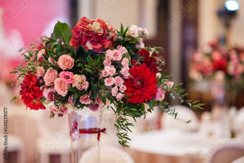 Fototapeta Naklejka Na Ścianę i Meble -  Beautiful bouquet of flowers in vase on the table