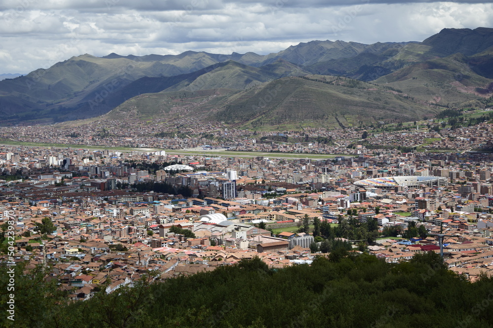 View on the Cusco, historic capital of Inca Empire. Town located near the Urubamba Valley of the Andes mountain range.