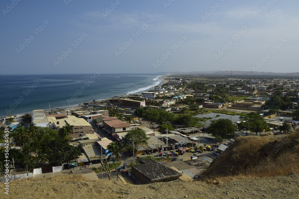 View of Mancora from a high hill. Peru