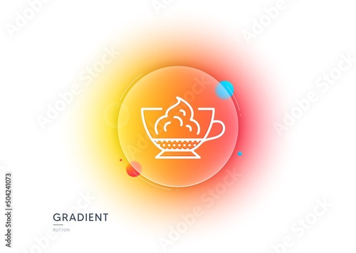 Espresso with whipped cream icon. Gradient blur button with glassmorphism. Hot coffee drink sign. Beverage symbol. Transparent glass design. Espresso cream line icon. Vector