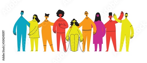 Flat illustration of a group containing inclusive and diversified people all together without any difference.