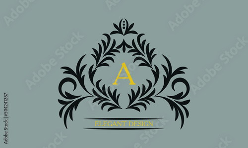 Floral monogram for postcards, invitations, menus, labels with the letter A. Graphic design of pages, business sign, boutiques, cafes, hotels. Classic design elements for wedding invitations.