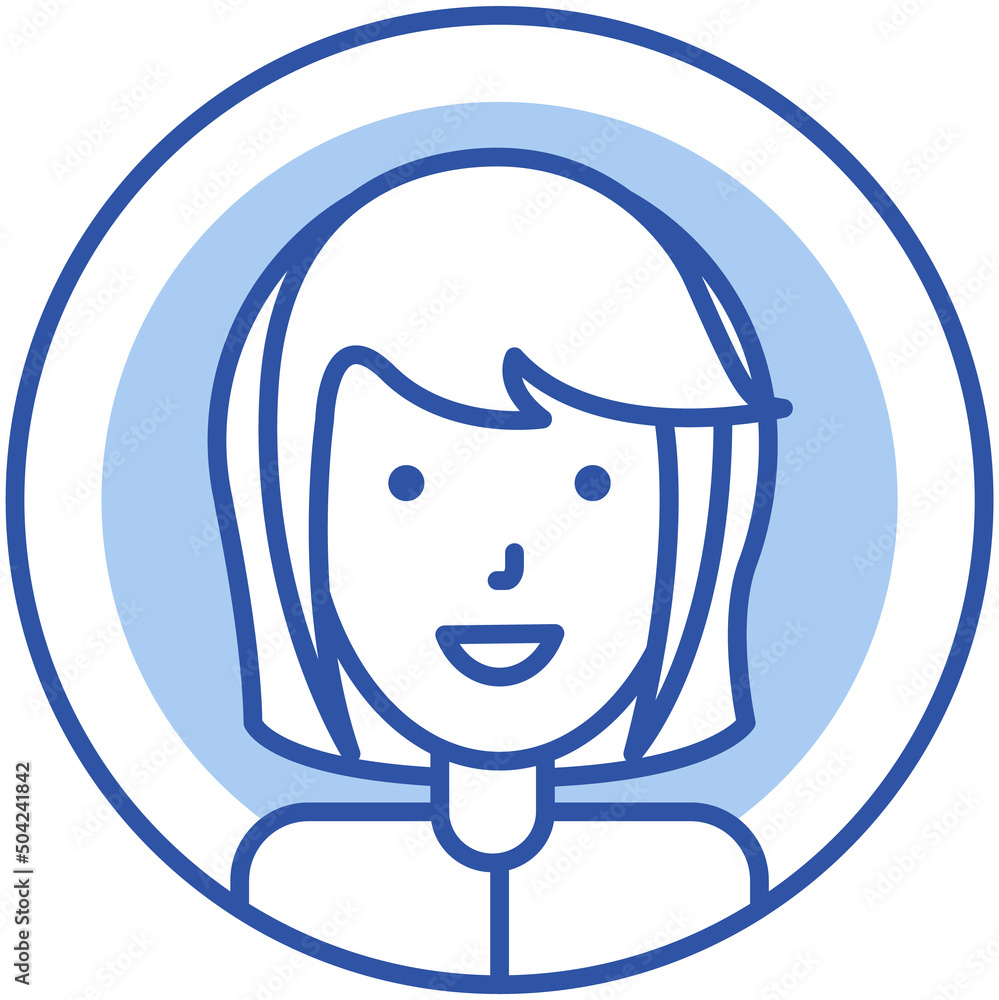 Avatar profile icon, female portrait. Round label with head symbol of woman. Graphical representation of user, his alter ego, game internet character in web forums, messengers, chats, portals, blogs Avatar profile icon, female portrait. Round label with head symbol of woman. Graphical representation of user, his alter ego, game internet character in web forums, messengers, chats, portals, blogs