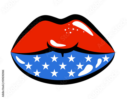 Independence Day USA with lips American flag. Good for T-shirts, Flags of the USA in sensuality lips
Happy july 4th. Independence Day USA holiday.