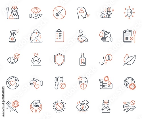 Medical icons set. Included icon as Oculist doctor, Checklist and Medical mask web elements. Nasal test, Coronavirus, Difficult stress icons. Stress protection, Covid test. Vector