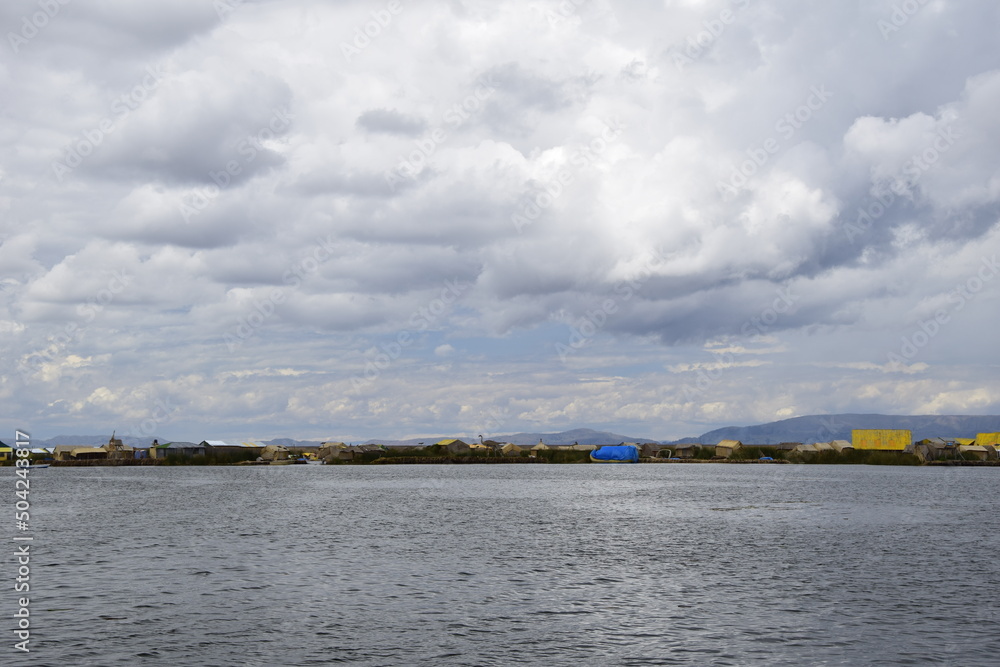 Lake Titicaca, view from a tourist boat. Puno, Peru