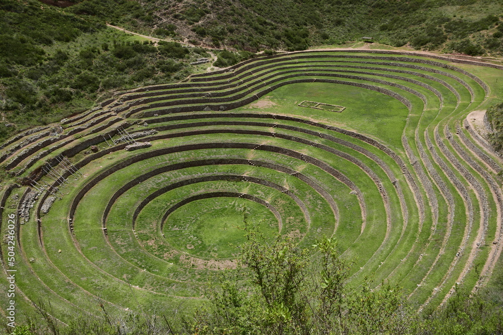 Inca terraces of Moray. Each level has its own microclimate. Moray is an archaeological site near the Sacred Valley Inca terraces of Moray. Each level has its own microclimate. Moray is an archaeological site near the Sacred Valley