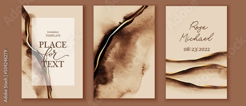 Set of vertical backgrounds. Beige, brown watercolor fluid painting vector design.