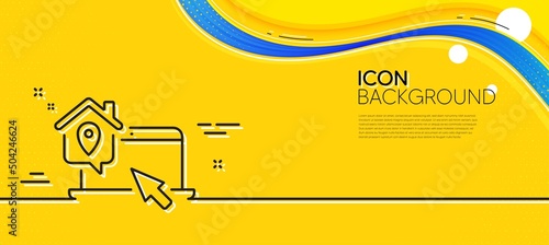 Work at home line icon. Abstract yellow background. Freelance job sign. Remote office employee symbol. Minimal work home line icon. Wave banner concept. Vector