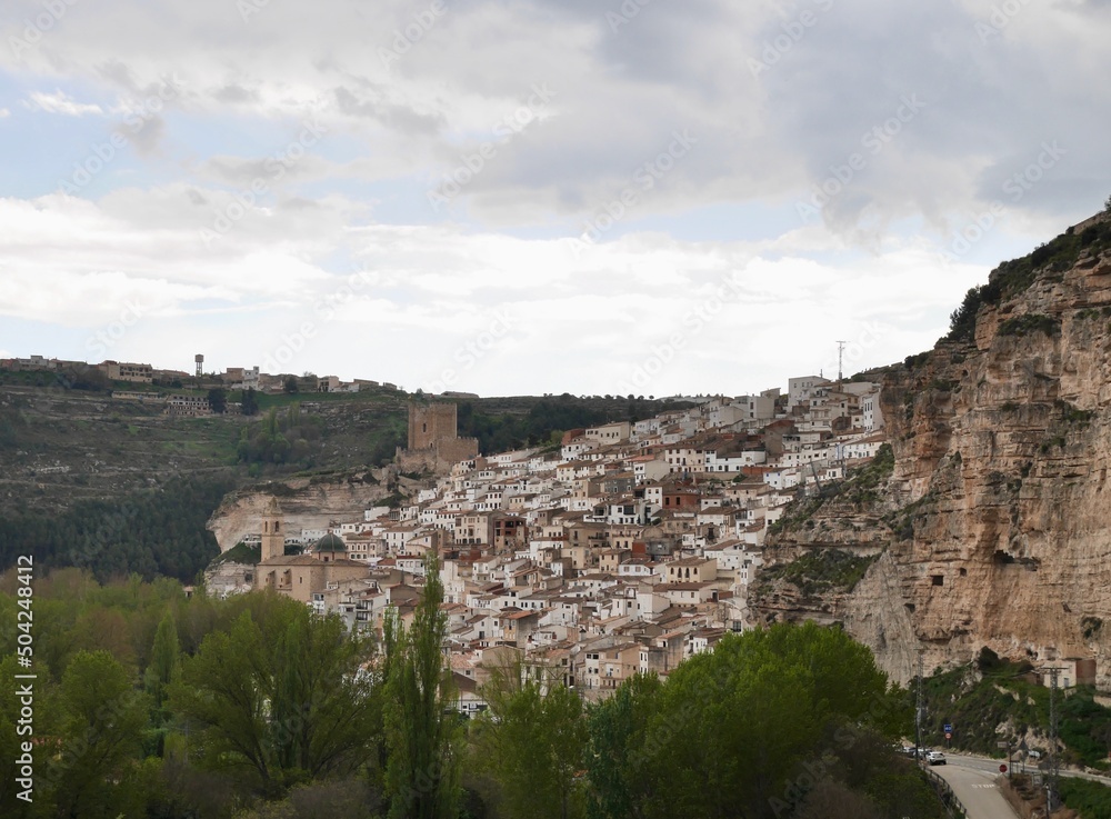 Panoramic view of Alcala del Jucar. Prrovince of Albacete, Castile La Mancha, Spain.