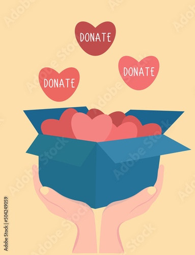 Charity and financial support concept. Flat cartoon vector illustration isolated. Call for donations and volunteering.