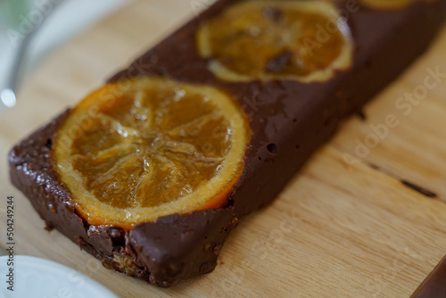 truffled chocolate nougat tablet with candied orange