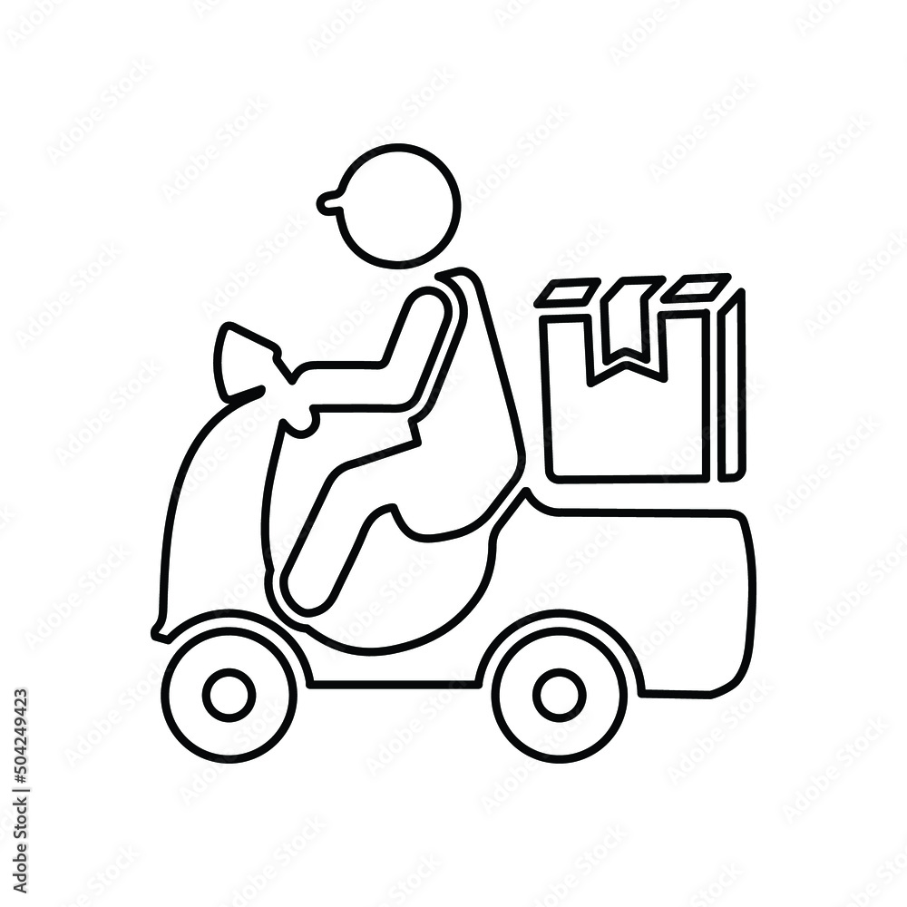 Delivery, food, scooter outline icon. Line art sketch.