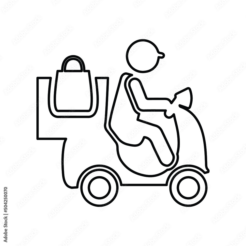 Bike, delivery, food, fast outline icon. Line art sketch.