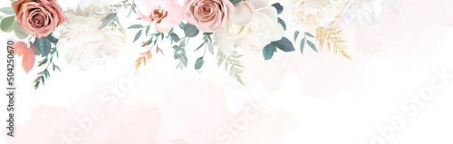 Silver sage and blush pink flowers vector design frame