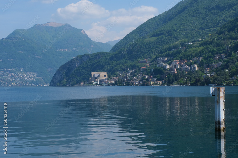 Panorama di Campione d'Italia da Melide, Canton Ticino, Svizzera. Panorama di Campione d'Italia da Melide, Canton Ticino, Svizzera.