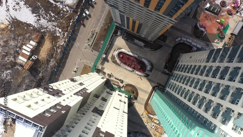 panoramic view of the high-rise business buildings of a large metropolis taken from a drone