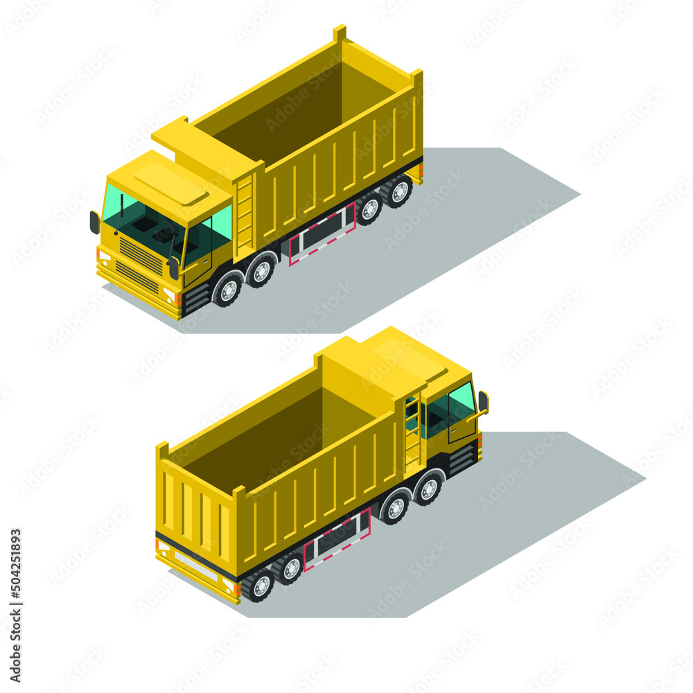 Abstract Isometric 3D Dump Truck Car Transport Working Technique Vector Design Style Abstract Isometric 3D Dump Truck Car Transport Working Technique Vector Design Style
