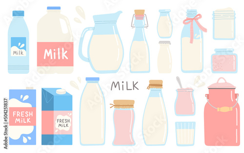 Milk dairy set for National dairy month, vector