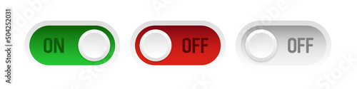 Toggle button 3d. Switch On Off set. Vector clipart isolated on white background.	
