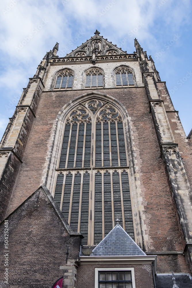 St. Bavo Church (Sint-Bavokerk, Grote Kerk) is in the center of Haarlem’s main square, Grote Markt. First built as Catholic church in 1245, enlarged in 1559. Haarlem, North Holland, the Netherlands.