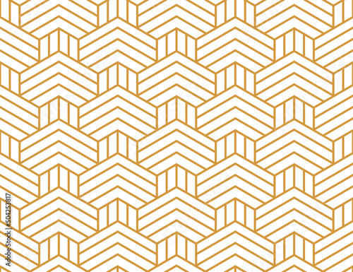 Abstract geometric pattern with stripes, lines. Seamless vector background. White and gold ornament. Simple lattice graphic design